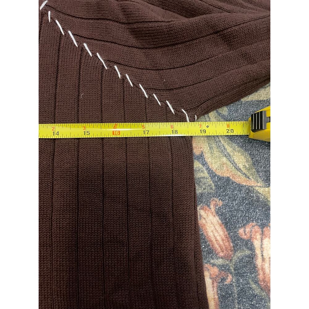 NWT Dressbarn 100% Cotton Brown Boho Knit Sweater Top Size L Stitching - Picture 5 of 8